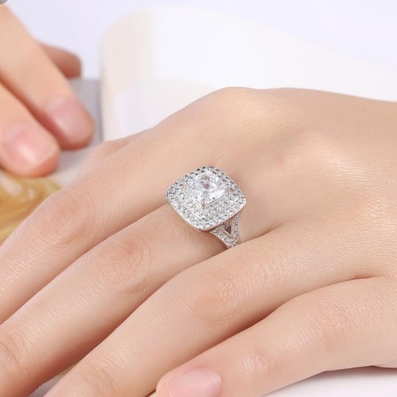 DONATING TONIGHT! 2.50 ct Cushion Db Halo Square Engagement Ring - Picture 4 of 8